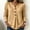 Khaki, variant on Women's Casual V Neck Button Down Long Sleeve Blouse Loose Fit Cotton Linen Tunic Top with Curved Hem for Fall Spring Daily Wear