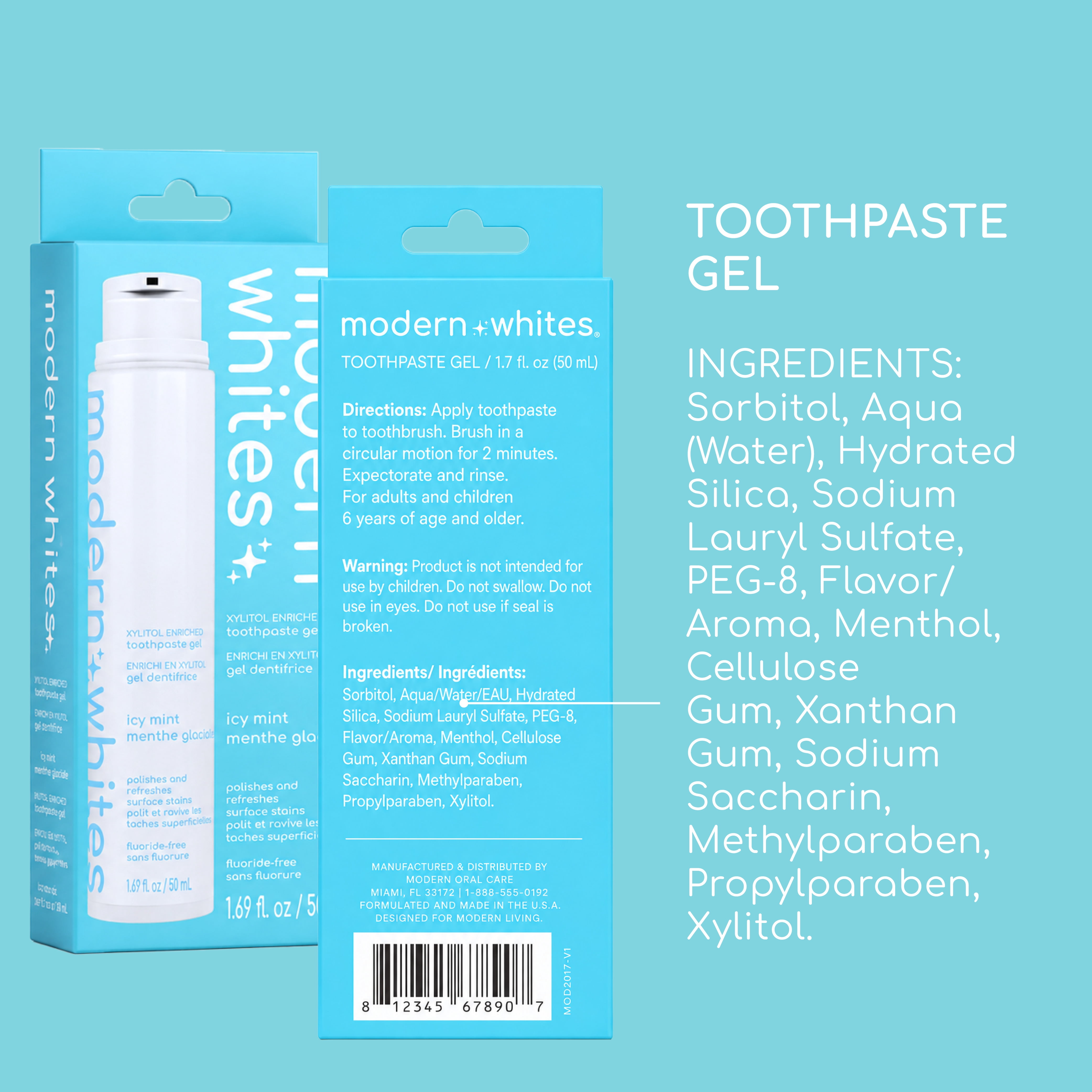 Modern Whites Whitening Toothpaste Gel, Icy Mint, Xylitol Enriched, Fluoride-Free, 50 ml