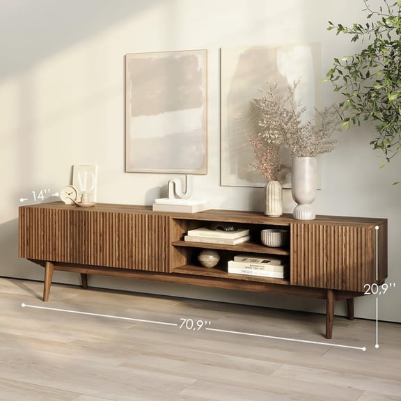 Living Room TV Stand with Wood for 60-75 Inch TVs, Brown 71 in