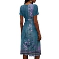 thumbnail image 6 of Minjewel Women's Floral Mini Dress with V-Neck Short Sleeve - Print Summer Dress, Loose Flowy Beach Party Outfit, Comfy Vacation Top,Blue,M, 6 of 6