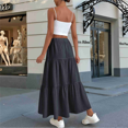thumbnail image 6 of Women High Waisted Flowy Tiered Linen Skirt Casual Pleated A-Line Beach Long Skirts with Tie Black XXL, 6 of 7