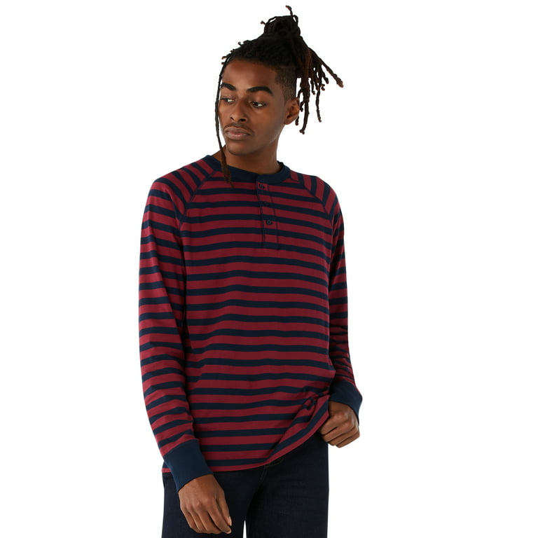 Free Assembly Men's Everyday Long-Sleeve Striped Henley Shirt