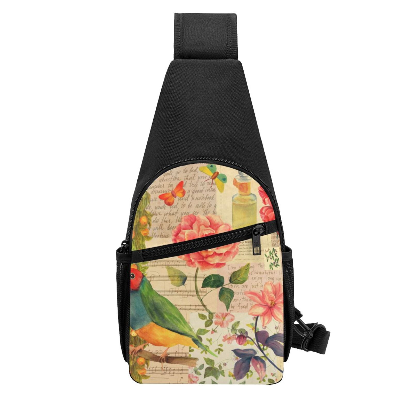 Xecao's Vintage Bird Print Sling Bag: A Versatile Chest, Shoulder, and Crossbody Backpack for Casual Days Out, Perfect for Both Men and Women
