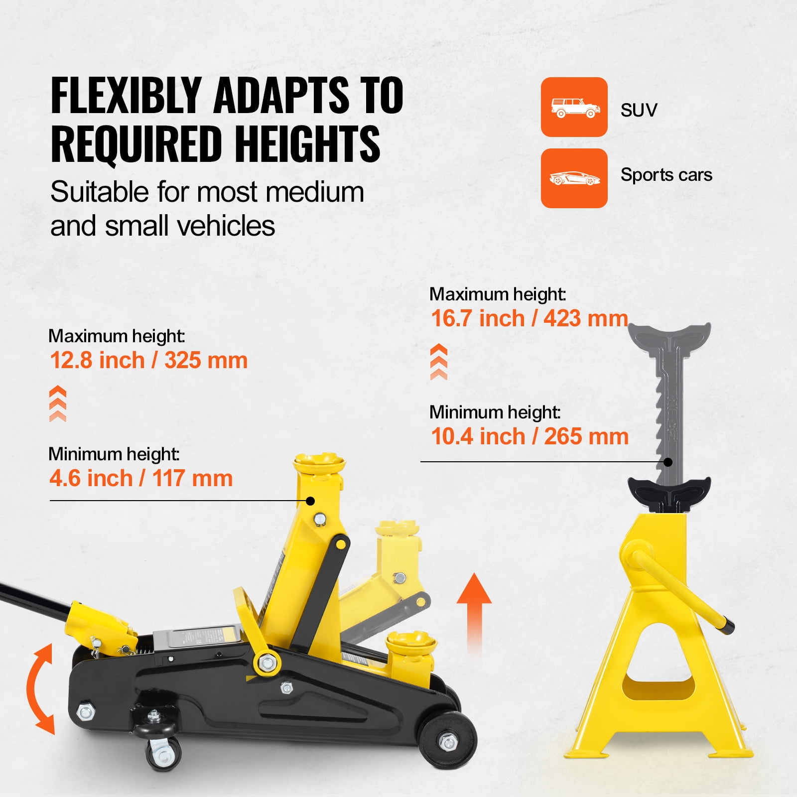 KFFKFF  Low Profile Floor Jack,2 Ton Durable Iron Hydraulic Car Lift, Includes Jack Stands, Efficient Single Piston Quick Pump, Lifting Height 4.6"-12.8"