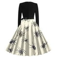 thumbnail image 2 of Patlollav Halloween Dress Womens Printed Tie Hepburn Style Vintage Zipper Long Sleeve Round Neck Dresses, 2 of 4