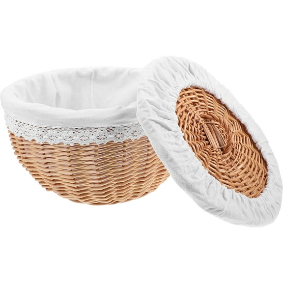 Uonlytech 1Pc Multipurpose White Woven Food Storage Basket with Lid for Household Use