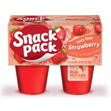 Snack Pack Strawberry Flavored Juicy Gels, 3.25 oz Snack Cups, 4 Count