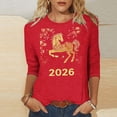 thumbnail image 1 of TaTaai Ladies 2026 New Year Festival Print 3/4 Sleeve Round Neck Blouse Casual Top Holiday Celebration Party Attire Gift, 1 of 5