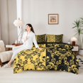 thumbnail image 5 of jejeloiu Spooky Skull 7pcs Queen Bedding,Victorian Damask Flower Bedding Comforter Set Queen For Adults,Gold Black,Black Reversible, 5 of 7