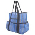 thumbnail image 2 of Bolso de malla de playa a rayas multifunción, bolso de almacenamiento de un solo hombro de playa de arena a la moda, raya azul, 2 of 8