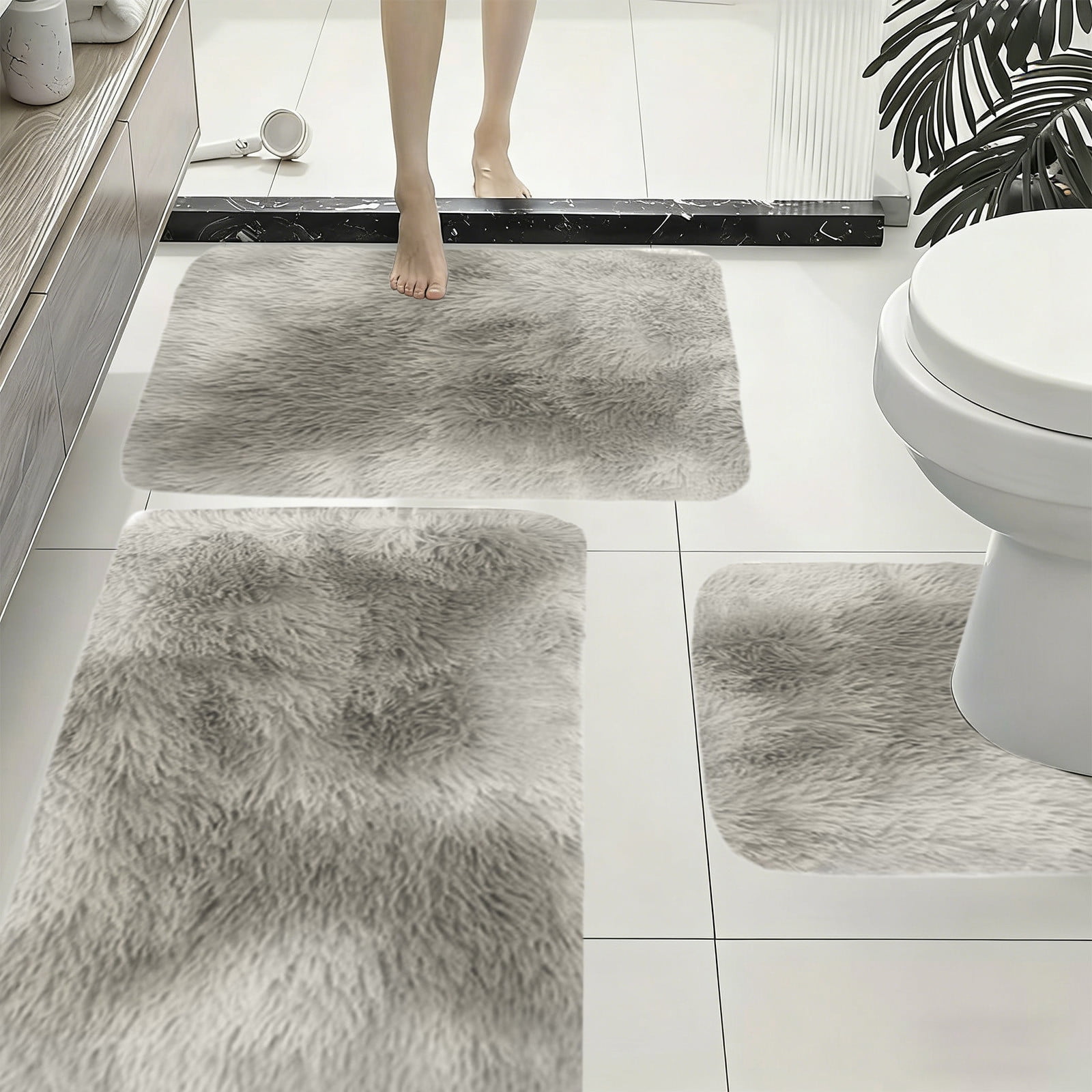 Mixed Color Bath Mats Set, 3-Piece Non-Slip Bathroom Rug Set, Soft Water Absorbent Velvet Fleece, Comfortable for Feet, Machine Washable, Easy to Dry, Perfect for Bathroom, Toilet