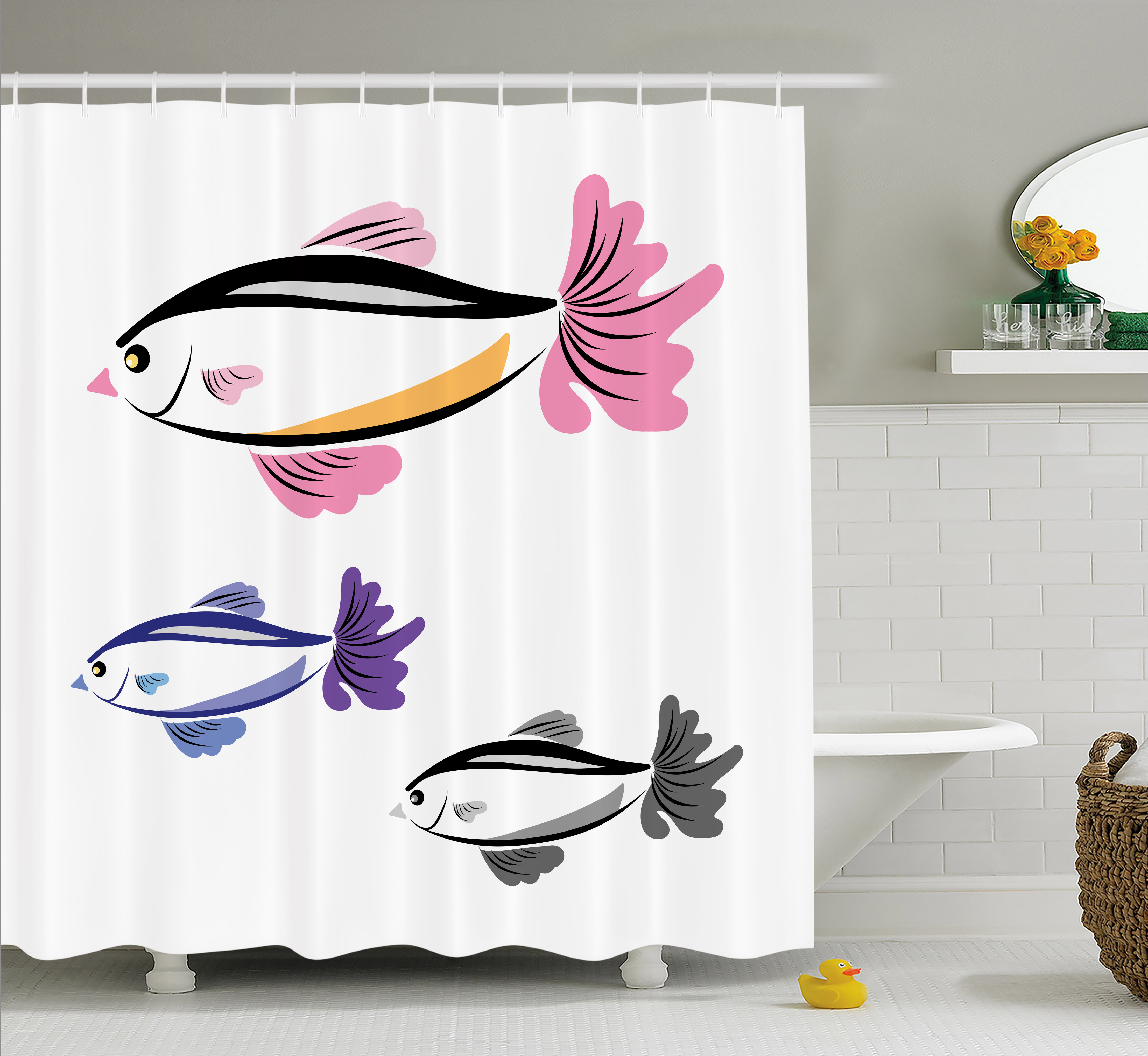 Fish Shower Curtain, Illustrated Marine Aquarium Fishes with the Face