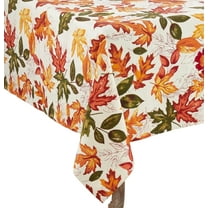 Fennco Styles Warm Embroidered Autumn Leaves Cotton Tablecloth for Thanksgiving, Banquets, Family Gathering and Special Occasion