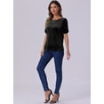 thumbnail image 4 of DARING DIVA Women's Round Neck Puff Short Sleeve Party Velvet Top M Black, 4 of 6