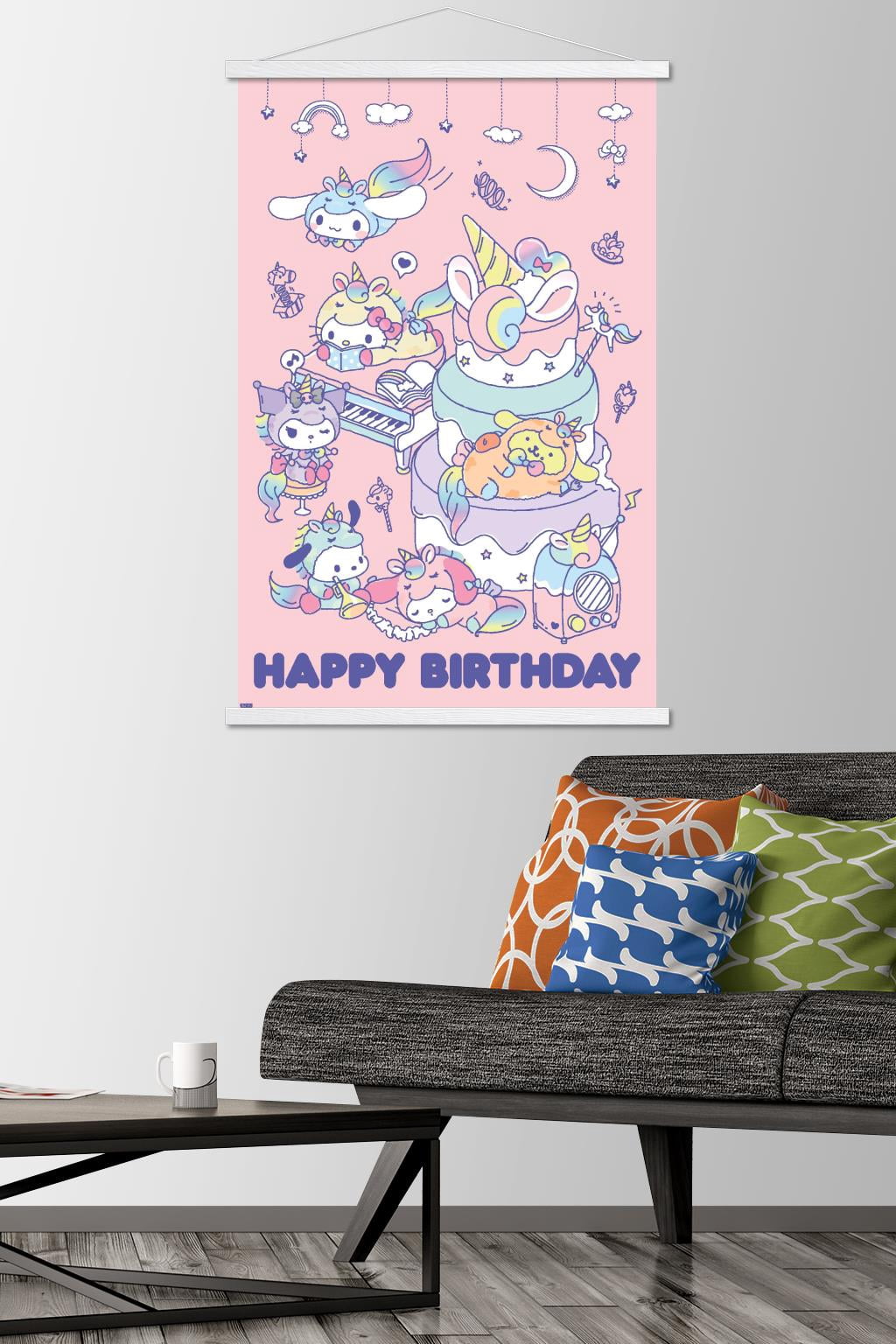Hello Kitty and Friends - Happy Birthday Wall Poster with Magnetic Frame, 22.375" x 34"