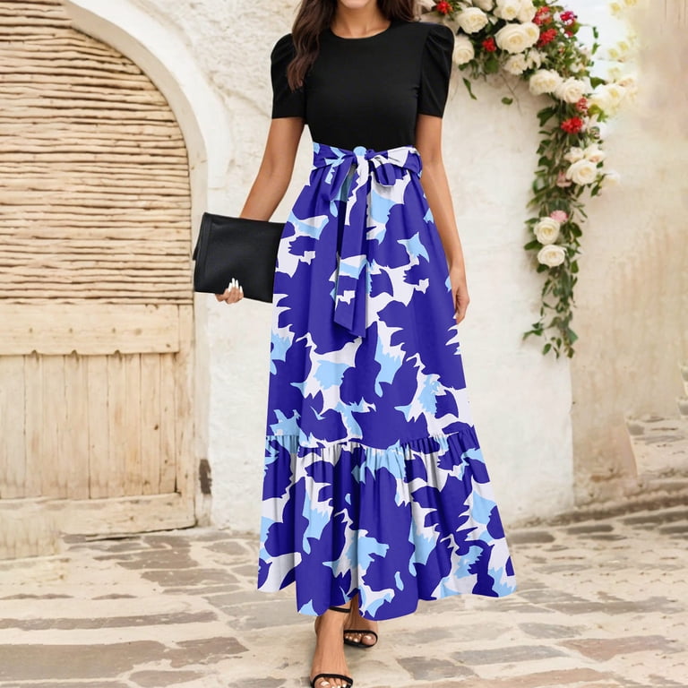 4Th Of July Dress Women, T Shirt Casual Floral Wedding Guest High Waist  Elegant Classy Flowy Long Dress Sequin Mini Winter Dress Teacher Women 2024 Semi  Formal Dresses Midi (M, Dark Blue)