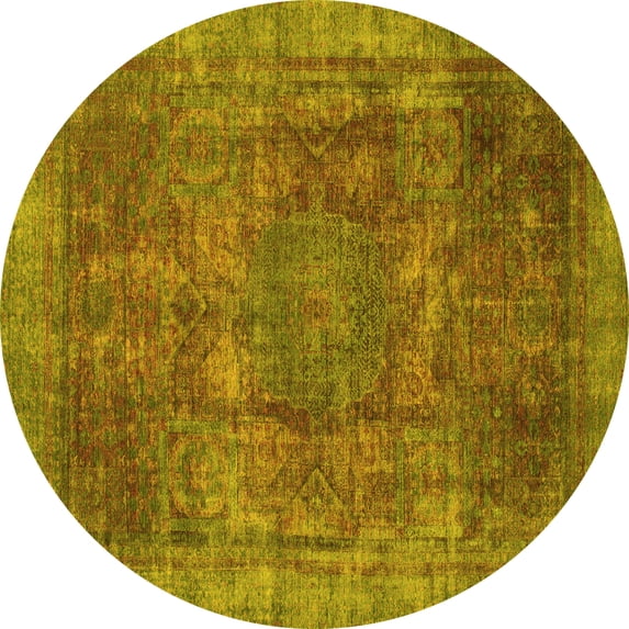 Ahgly Company Indoor Round Oriental Yellow Modern Area Rugs, 6' Round