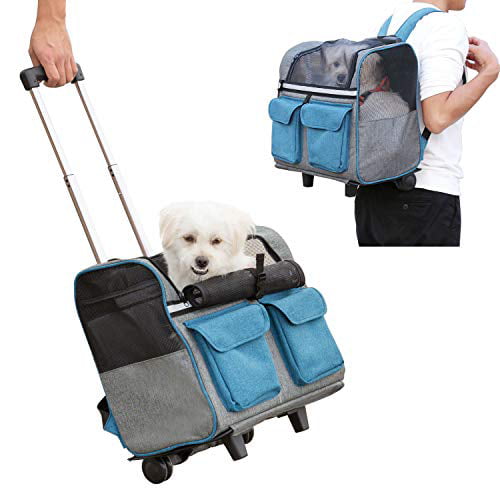 Small Dog Kittens Designed for Hiking Walking & Outdoor Use Transparent Pet Rolling Carrier Trolley Case for Cat ZSCM Pet Carrier Traveling Backpack Lightweight Pet Handbag with Wheels Puppies