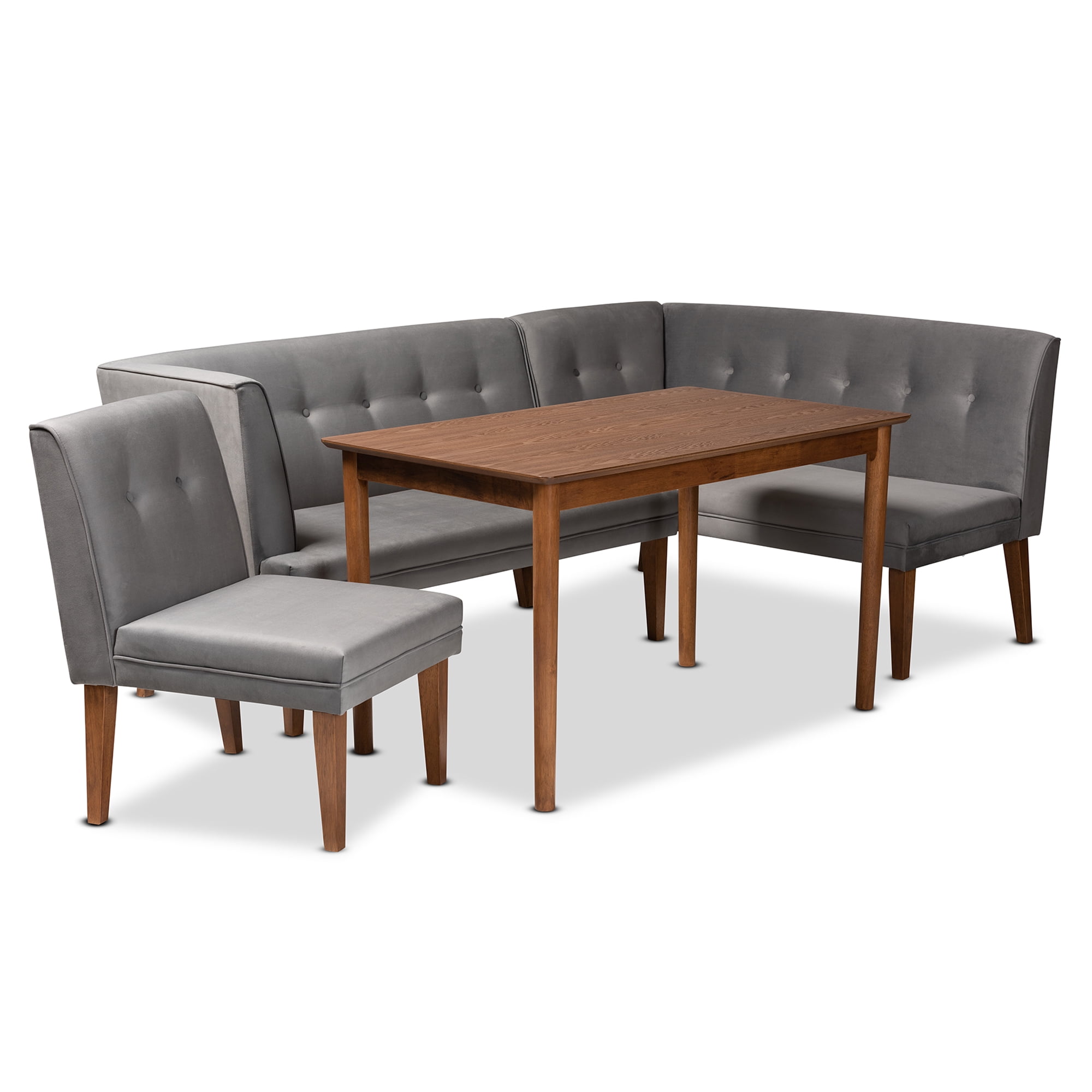 Baxton Studio Stewart Mid-Century Dining Nook Set, 4-Piece, Walnut Brown