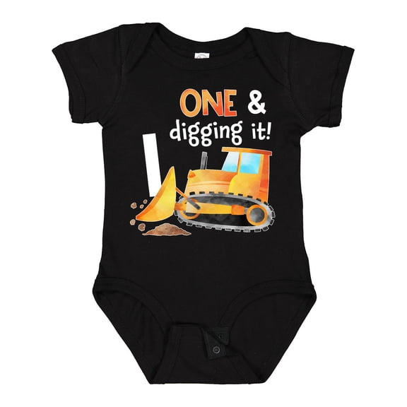 Inktastic One and Digging It Bulldozer 1st Birthday Boys or Girls Baby Bodysuit