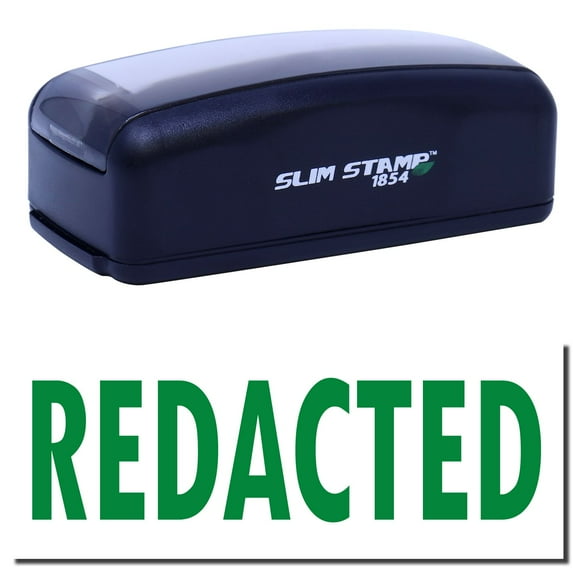 Large Pre-Inked Redacted Stamp, Slim 1854, Ultra Slim Design, Impression Size 1-13/16" by 2-1/2", Up to 25,000 Impressions - Green Ink