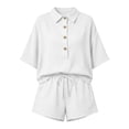 thumbnail image 7 of Sahpxhe 2 Piece Cotton Matching Sets for Women Button Front Short Sleeve Shirt Casual Summer Vacation Shorts Sets White XL, 7 of 7