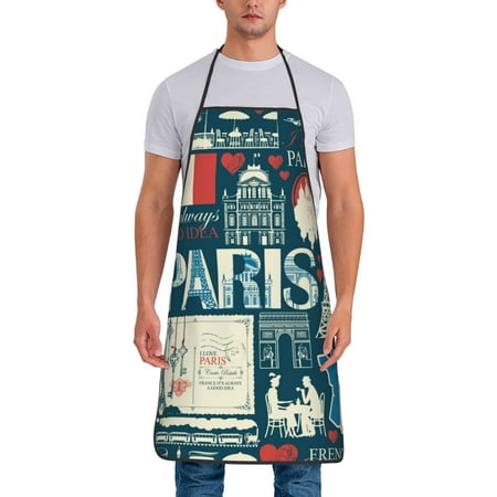 

Junzan France and Paris Print Kitchen Cooking Aprons Chef Apron for Men and Women Professional for Cooking Bib Aprons for Kitchen/Crafting/BBQ/Drawing