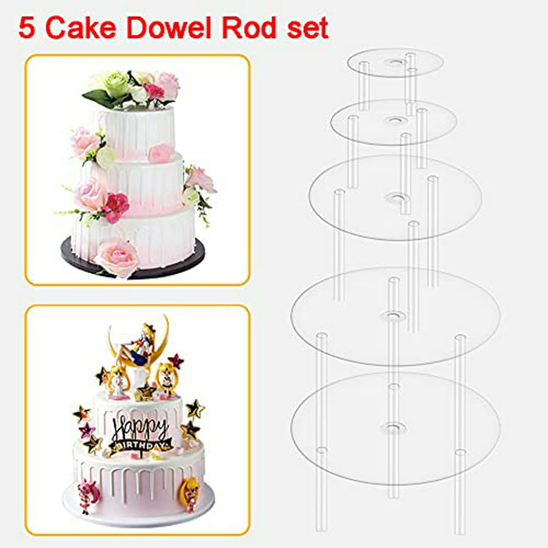 Growment Cake Plate,5 Cake Stand, Cake Base (9/12/16/20/20 cm) with 15 Dowel  Rods, Reusable for Tiered Stacked Cakes, for Wedding 