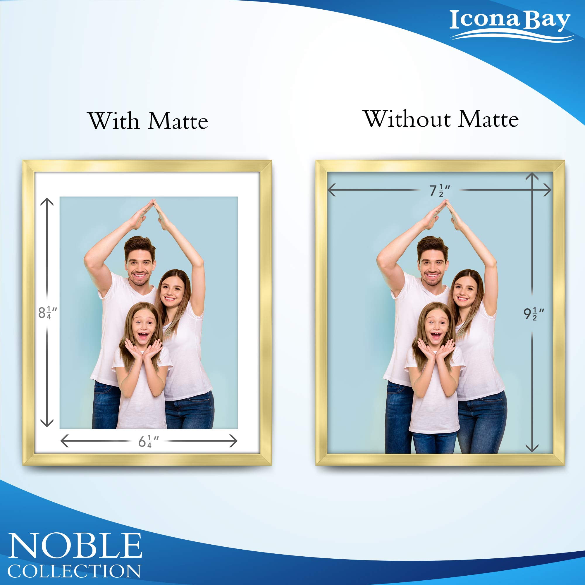  Icona Bay 8x10 Black Picture Frame w/Removable Mat to 5x7,  Modern Double-Beveled Frame, Tabletop or Wall Mount, Eve Collection