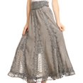 thumbnail image 3 of Sakkas Monola Long Tall Lace Embroidered Paneled Adjustable Waist Flare Skirt - Charcoal - Medium, 3 of 5