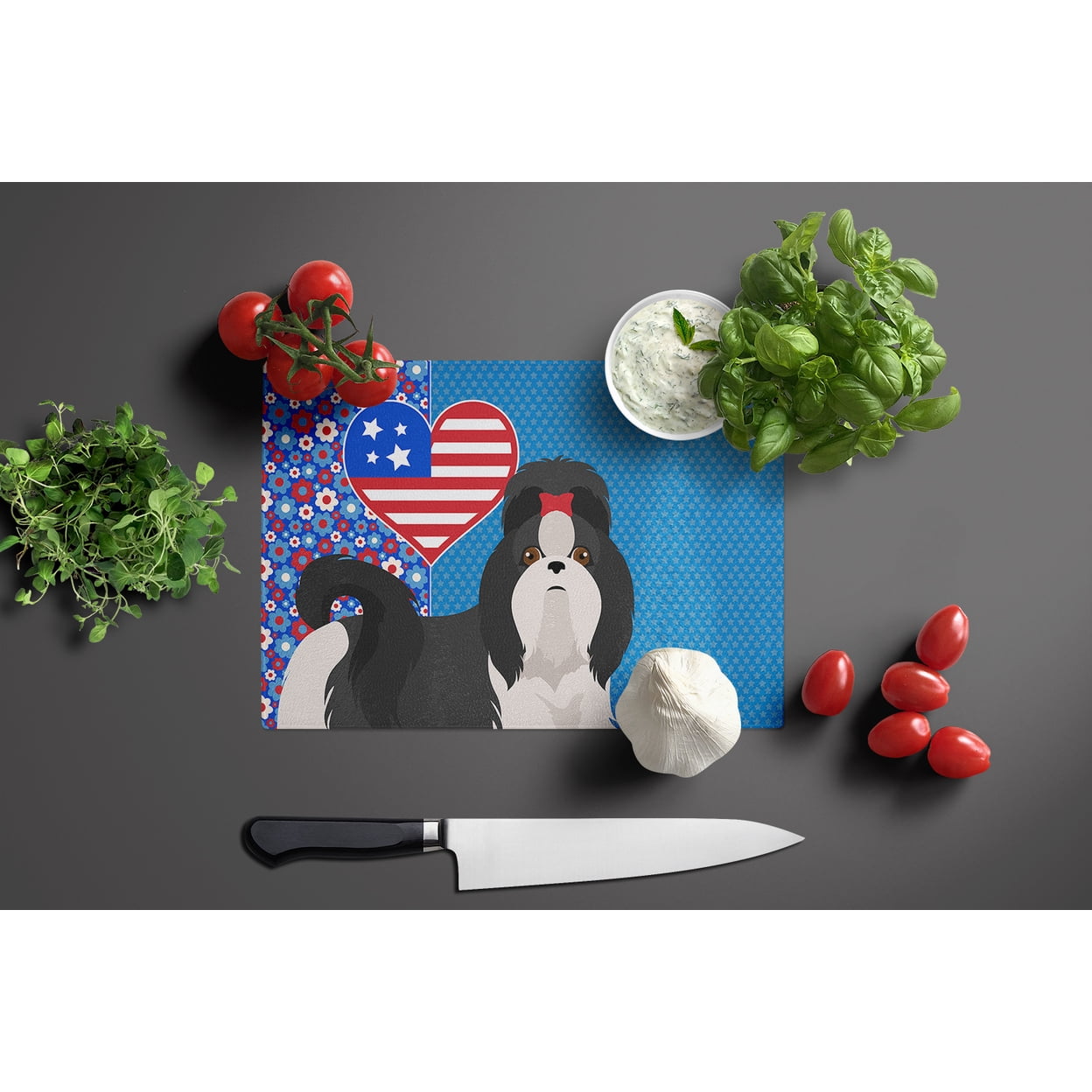 Black and White Shih Tzu Glass Cutting Board Large