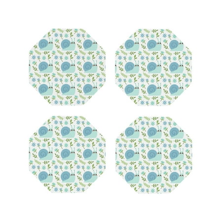 

Drink Coasters Set of 4 Blue Green Snail Leaves Leather Coasters for Coffee Table Protector Heat Resistant Cute Coasters for Home Decor Housewarming Gifts Bar Kitchen 4 Inch Octagon