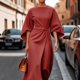 thumbnail image 2 of 2025 Vestido elegante de color liso para mujer con cintura alta, mangas murciélago, estilo informal, mezcla de poliéster, vestido de fiesta para todas las estaciones, 2 of 5