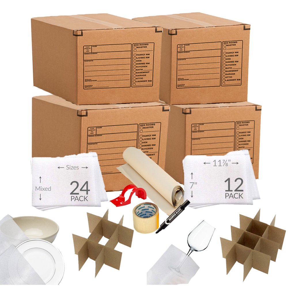 uBoxes Kitchen Moving Box & Supplies Kit 1 4 boxes with Dish/Glass