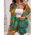 thumbnail image 4 of Youpwaven Women's 2-Piece Hawaii Vacation Set, Tropical Floral Print Short Sleeve Shirt and Shorts, Summer Beach Holiday Button Down Outfit, Casual Loose Fit Loungewear, 4 of 7
