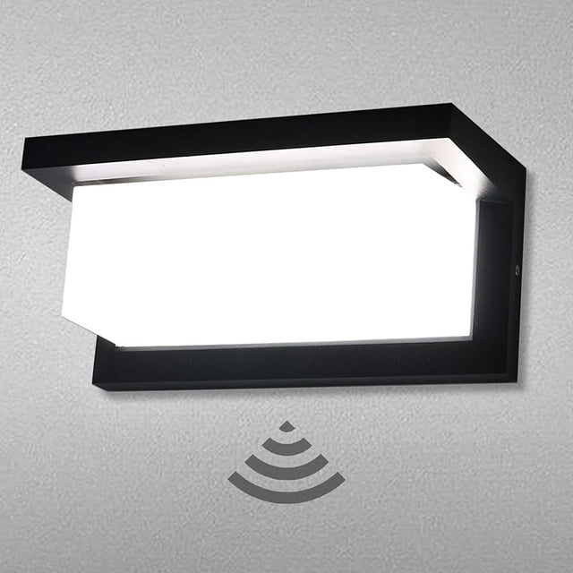 Lámpara de pared LED para exteriores de 18 W con sensor de movimiento, luz blanca fría de 6000 K, IP65, resistente al agua, moderna iluminación decorativa de aluminio para pasillos, caminos y jardines