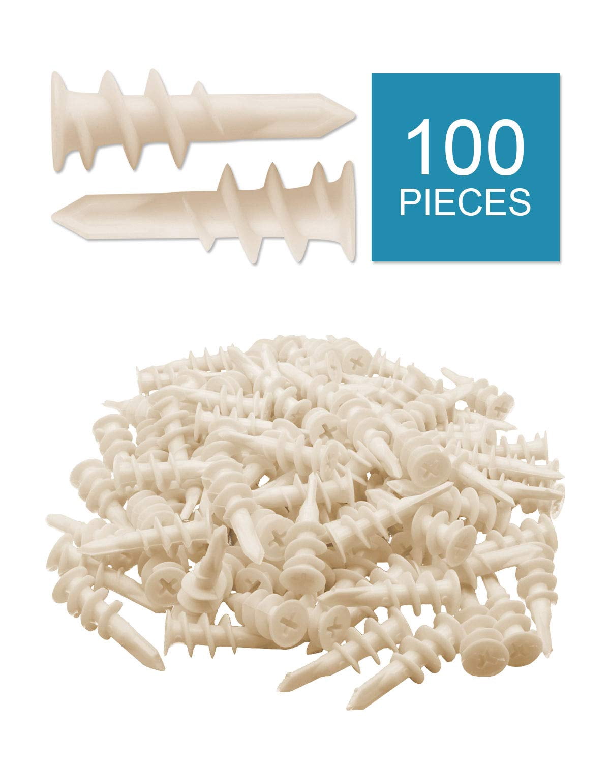 100pcs Plastic Self Drilling Drywall Anchors with Screws Assortment Kit, Wall Anchors Kit with 50pcs Screws/50pcs Drywall Anchors