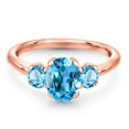 thumbnail image 3 of Gem Stone King 2.21 Ct Oval Swiss Blue Topaz 18K Rose Gold Plated Silver Ring, 3 of 6