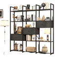 thumbnail image 3 of Casendy Tall 5 Tier Bookcase with 3 Storage Drawers, Metal Frame Bookshelf, Display Storage Shelf Book Shelf for Living Room, (11" D x 70.9" W x 73.6" H), Black, 3 of 6