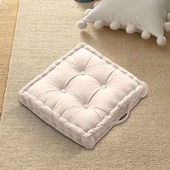 Lilixerw Extra Thick Floor Cushion with Handles,Soft Velvet Seat Pad Sofa Mat,Indoor/Outdoor Use for Living Room,Patio,Yoga,Picnic,17.72x17.72 In,Beige