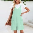 thumbnail image 3 of lcziwo Romper for Women Dressy 2025 V Neck Spaghetti Straps Short Jumpsuits Ribbed Knit Wide Leg Onesie Shorts with Pockets Beach Overalls Prime Sales Mint Green S, 3 of 8