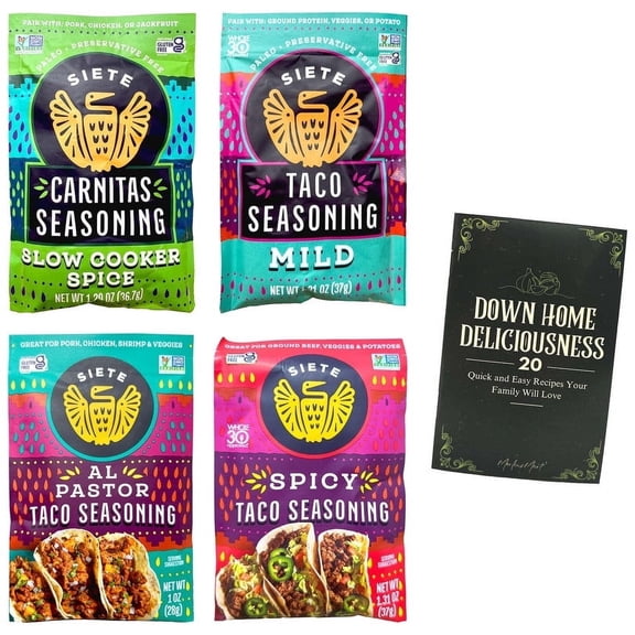 Meat Seasoning Variety Sampler (1) Each: Carnitas Slow Cooker, Mild Taco, Al Pastor, Spicy Taco (1.31 ounces)   MerlinsMart Zine | Siete