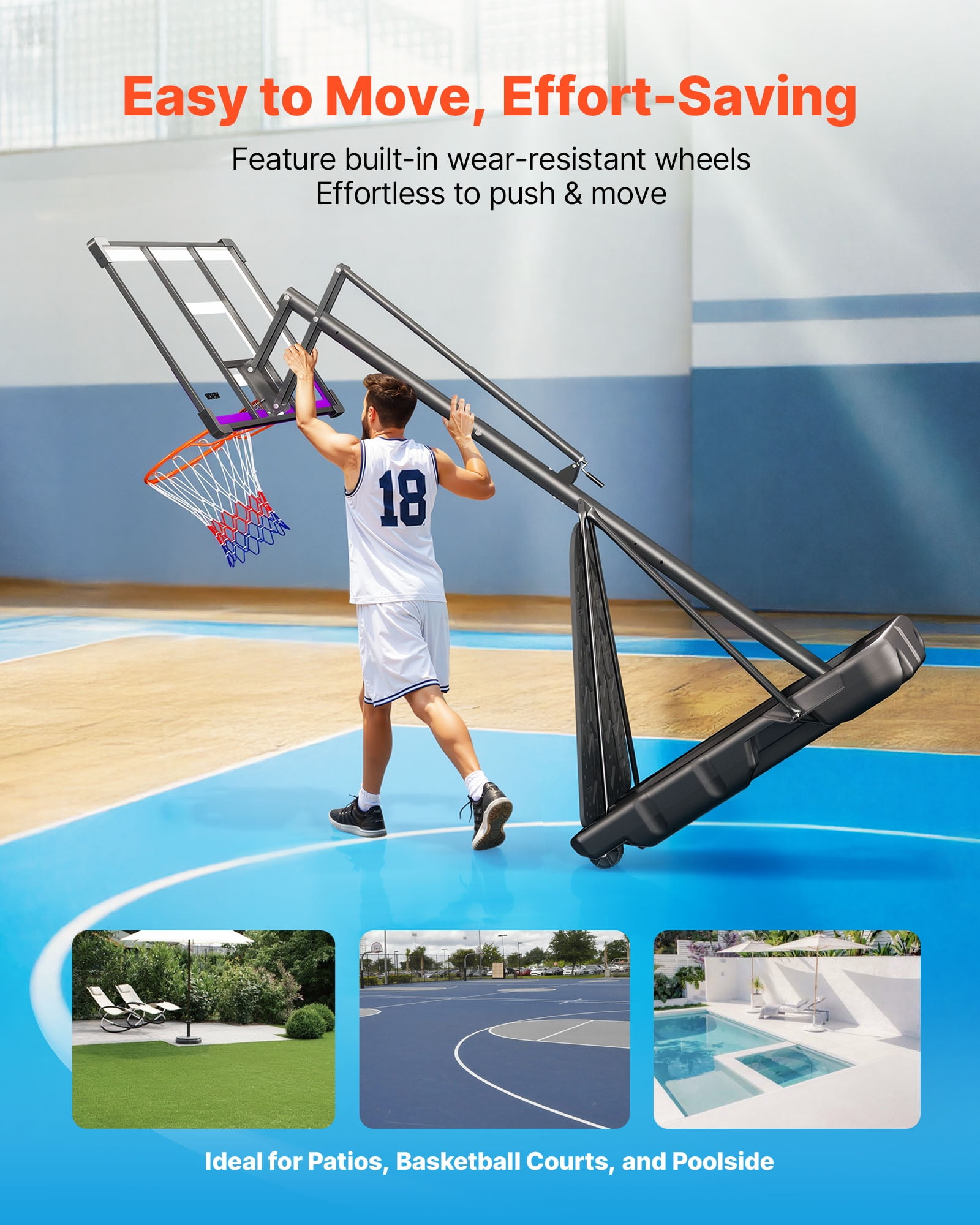 VEVOR Portable Basketball Stand, 10 ft Height Adjustment Basketball Hoop & Goal, Basketballs Hoop Outdoor with 48 inch PC Backboard for Kids, Adults in Schools, Parks, Indoor & Outdoor Use