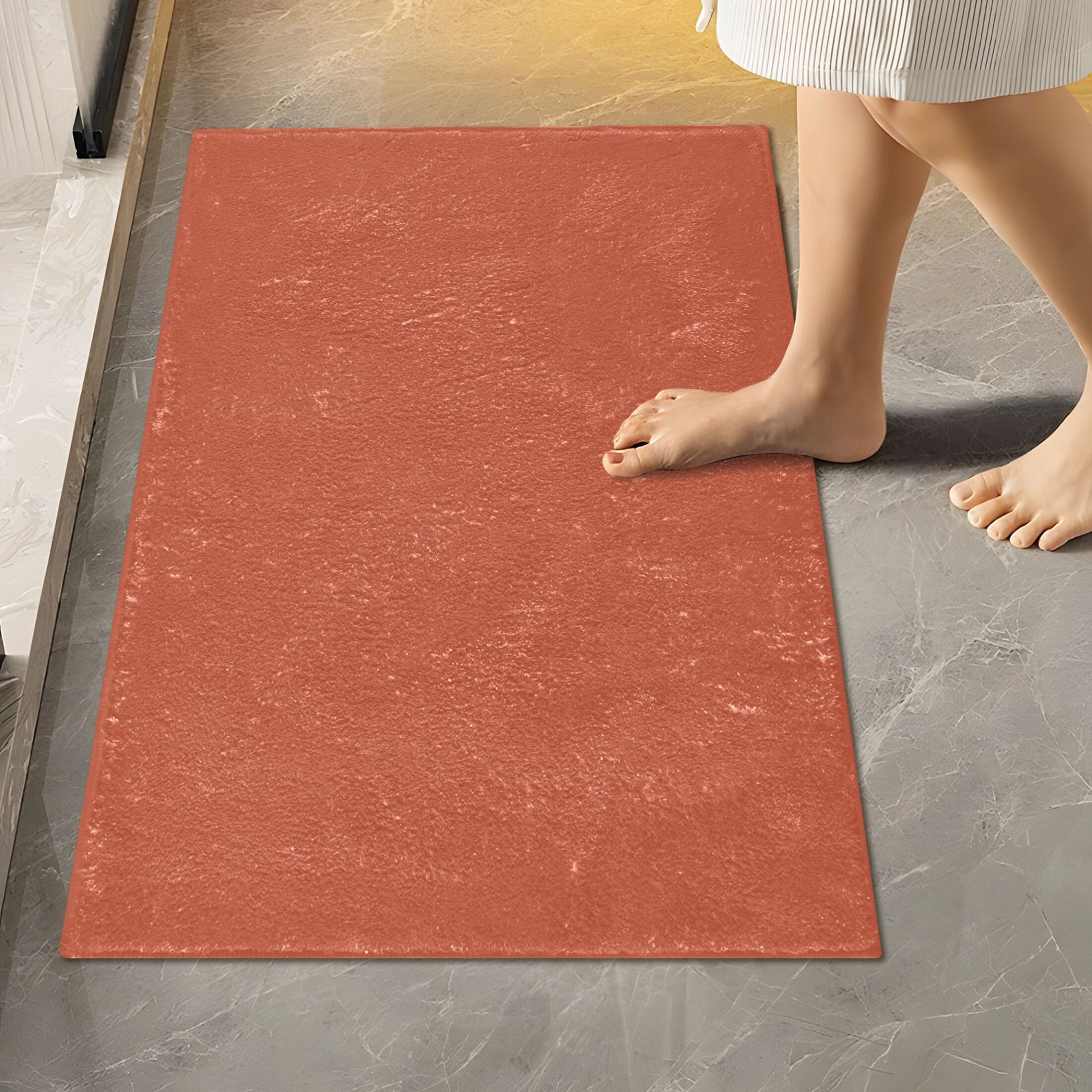 Toilet Rug Set Non-Slip Bathroom Rugs Soft Plush Machine Washable Contour Bath Mat Rust Red 24x20/24x16