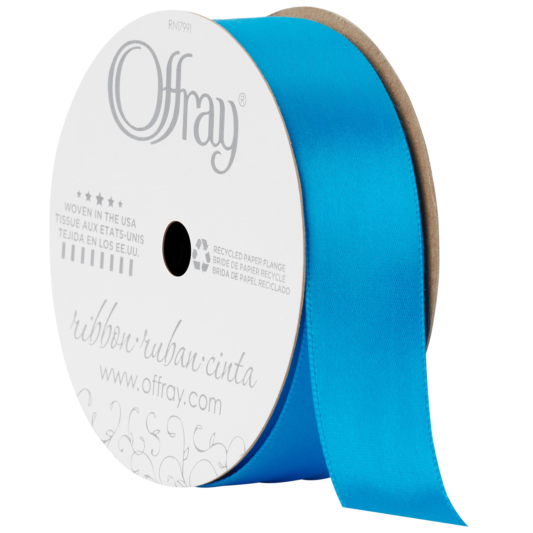 (3 pack) Offray Ribbon, Lagoon Blue 7/8 inch Single Face Satin Polyester Ribbon, 18 feet