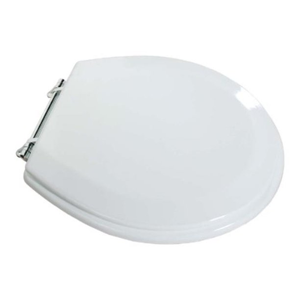 LDR 050 1244WT Toilet Seat Round Beveled Wood With Chrome Hinges White