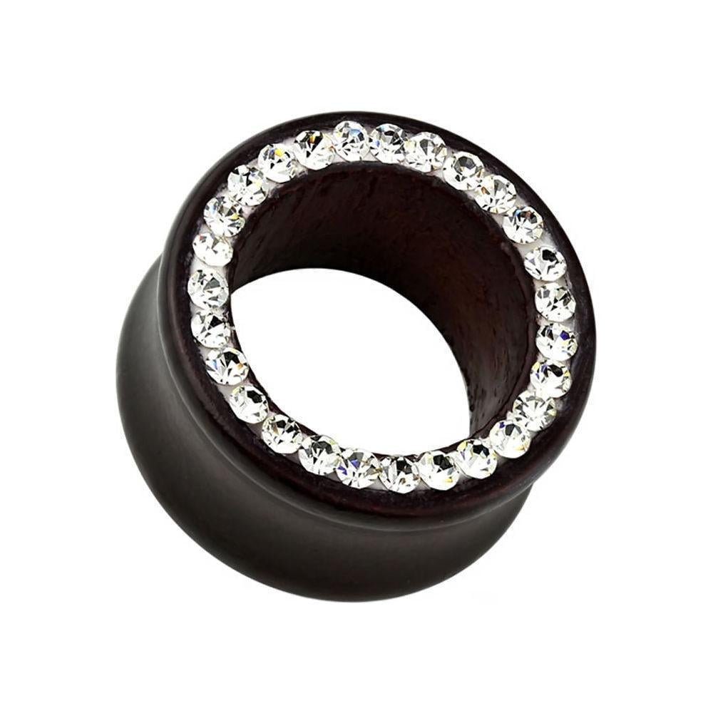 EG Gifts Ear Gauges Organic Ear Plugs Clear CZ Gem Paved Saddle Fit