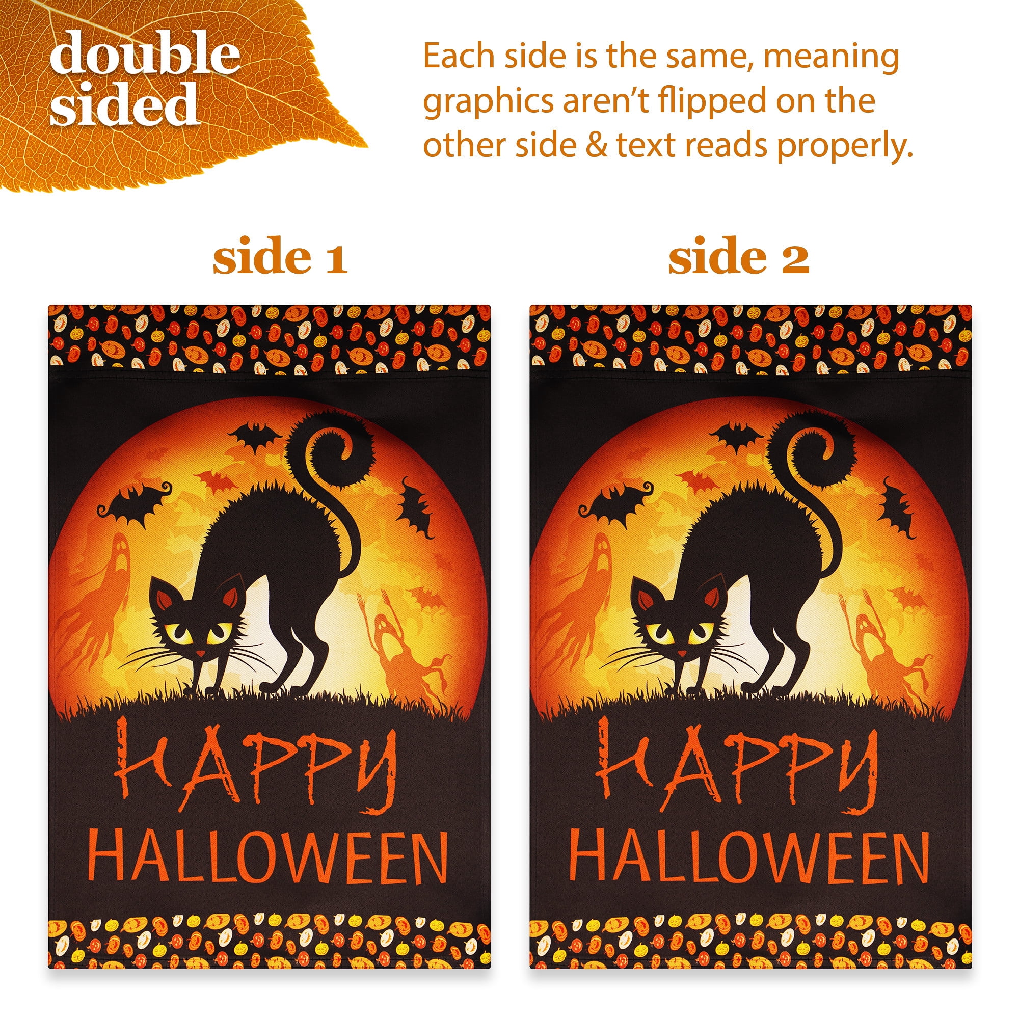 G128 Double-Sided Halloween Garden Set 12"x18" with 36"x16" Garden Flag Holder Stand Outdoor Porch