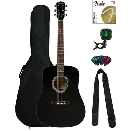 Fender FA-115 Dreadnought Acoustic Guitar - Black Bundle with Gig Bag, Tuner, Strings, Strap, and