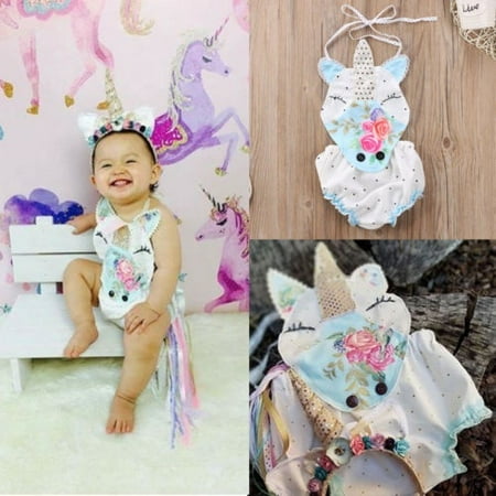 - Hot Sale Adorable Newborn Baby Girl Unicorn Floral Summer Romper Jumpsuit Clothes Cartoon